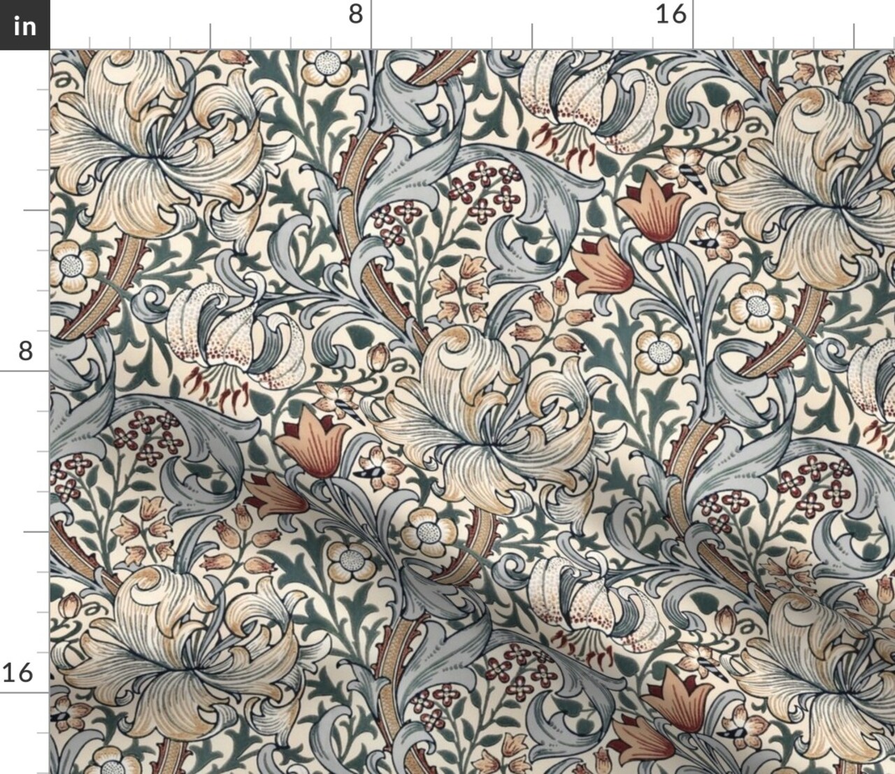 Art Nouveau William Morris Vintage Arts And Crafts Golden Lily Summer Floral Botanical Antique Grandmillennial Preppy Traditional Classic Custom Printed Fabric by Spoonflower Various Fabrics by the Yard or Fat Quarter